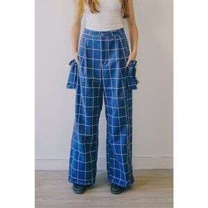 Rework Plaid Pouch Pocket Flared Cargo Pants